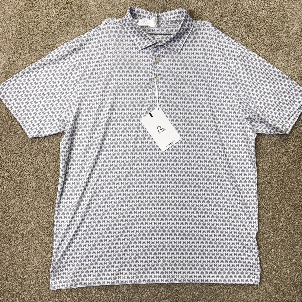 Rhoback Polo Mens XXL The Blue Crab White Performance Short Sleeve NEW